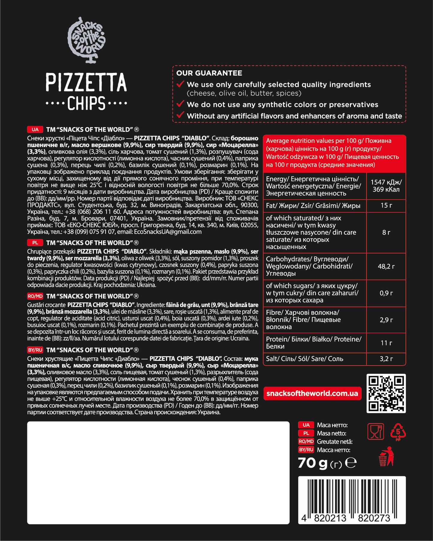 Pizzetta chips Маргарита, 70 гр.