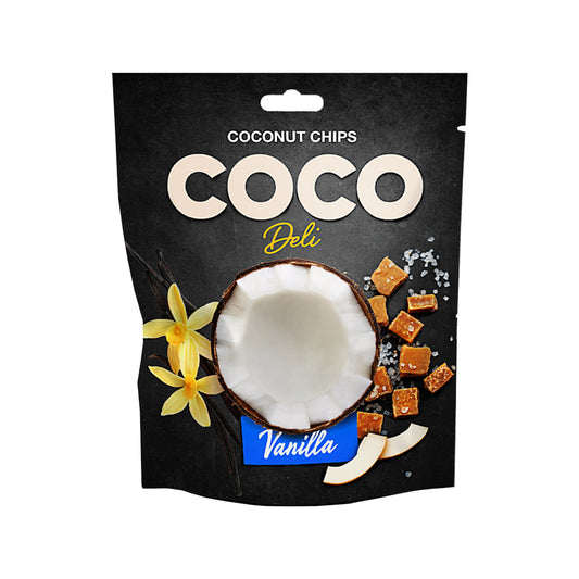 Кокосові чипси Coco Deli з ваніллю та солоною карамеллю, 30 гр.